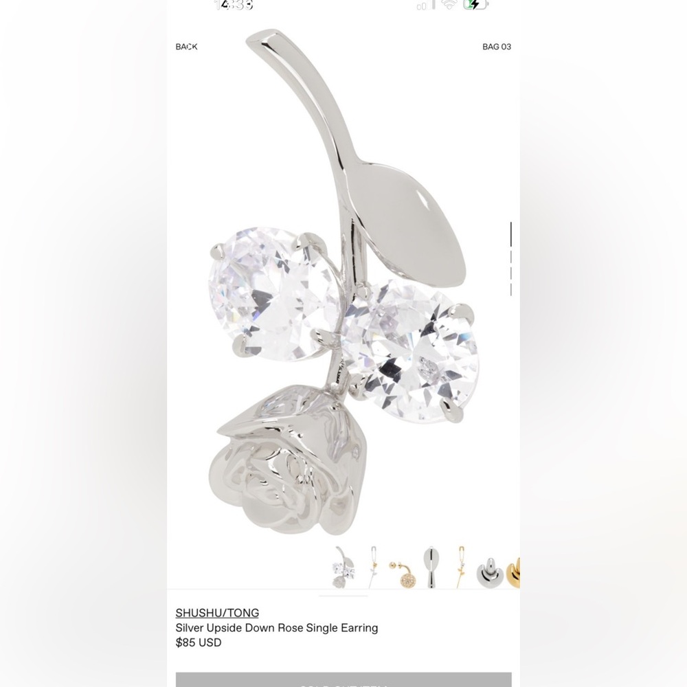 SHUSHU/TONG Silver Upside Down Rose Single Earring (New, Never Worn)